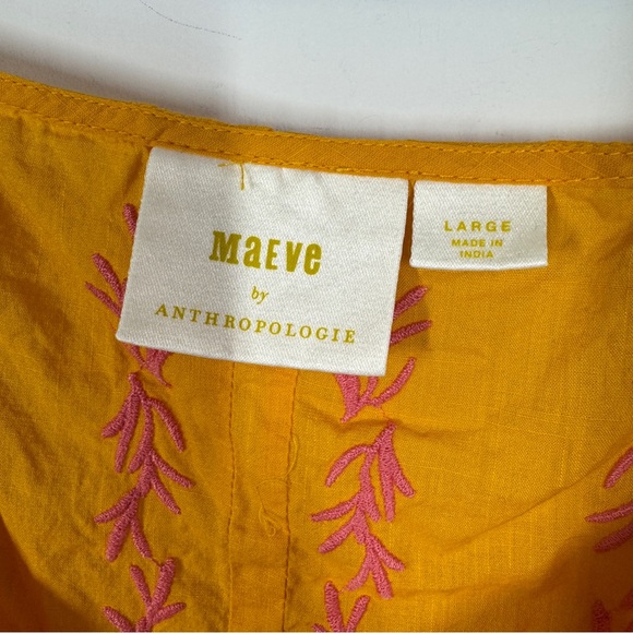 Maeve Anthropologie Mustard Yellow Embroidered Boho Tank Top Size L - Picture 5 of 13